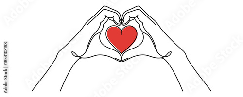Tablou pe pânză Continuous one line drawing hands holding heart