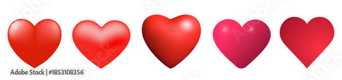 Set of red realistic hearts icon in different angles isolated on white background. Perfect for romantic Valentines Day, Mother day, wedding or birthday greeting card Vector illustration love symbol