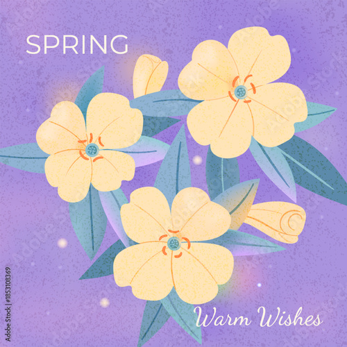 Soft floral card with textured backgrounds, Spring, warm wishes,wild flowers in pastel colors. Gentle botanical art for decor, prints, cards, and modern design projects.