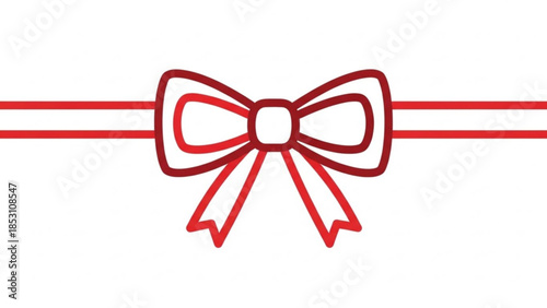 Red ribbon bow icon, decorative gift wrapping symbol, elegant design element, festive holiday decoration, graphic illustration, gift tying accessory, simple vector