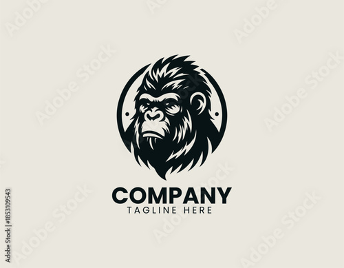 Ape warrior character is depicted as a powerful primal symbol in a bold black vector logo illustration