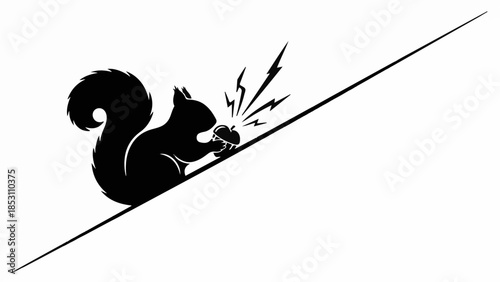 Energetic squirrel with acorn and lightning bolt graphic symbol
