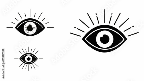 Mystical eyes with radiating light, symbolizing vision, intuition, and awareness.