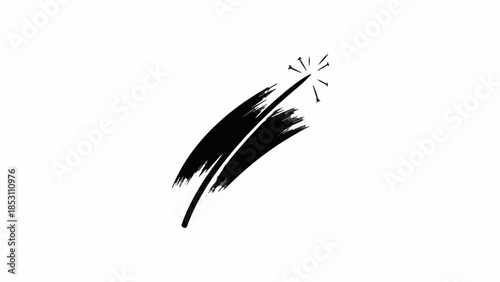 Abstract black brush stroke with a sparkling starburst on a white background, symbolizing inspiration or a bright idea.