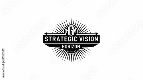 Abstract retro design with radiating lines and text "STRATEGIC VISION HORIZON"