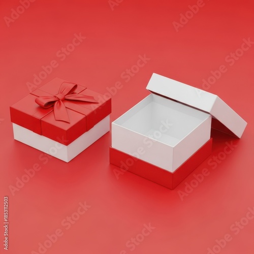 Two gift boxes on red background