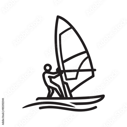 "Windsurfing Sailboard Water Sport Line Icon"