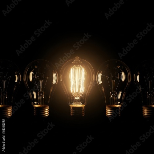 Single illuminated bulb among dimmed ones