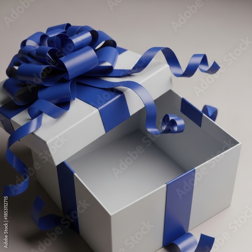 Elegant gift box with blue ribbon