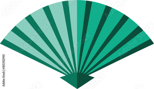 A green hand fan with striped pattern