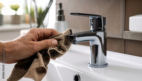 Hand cleaning chrome faucet