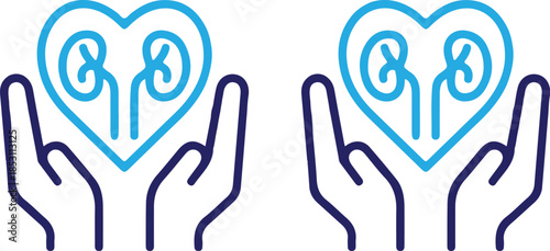 hand holding kidney heart icon bule line vector set illustration design medical icons