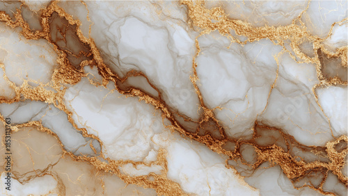 Marble texture with gold veins on white background