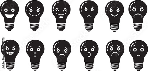 Light bulb emojis with various facial expressions