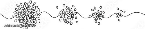 Illustration of fluctuating particles or molecules connected by a wavy line on a white background