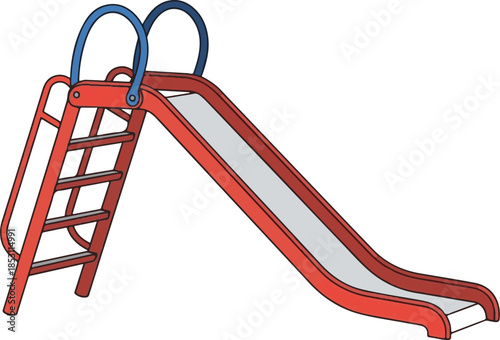A children s red slide with ladder and safety handles