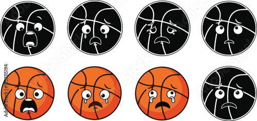 Emotive basketball emojis with varied facial expressions