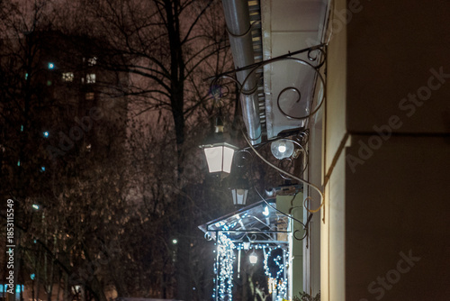 house entrance decorated with lights