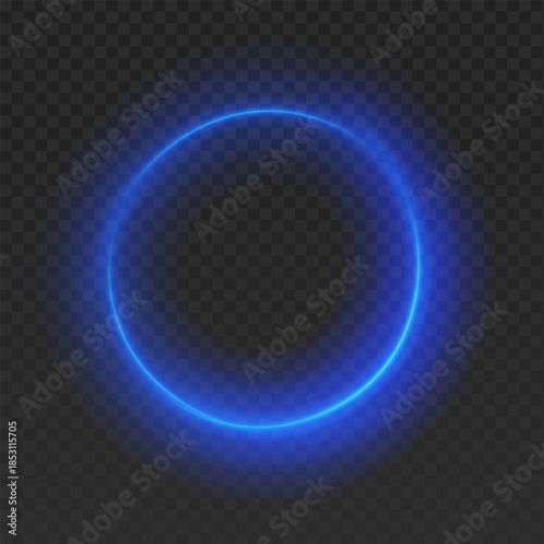 Abstract blue neon light trail with motion blur effect on transparent background