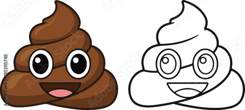 Colored and outlined poop emojis with expressive faces