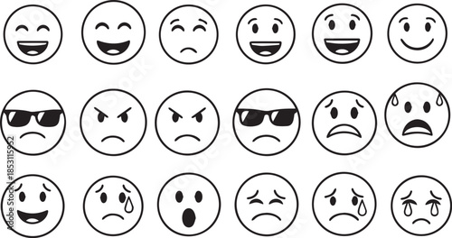 A collection of 15 emoticon faces with various expressions