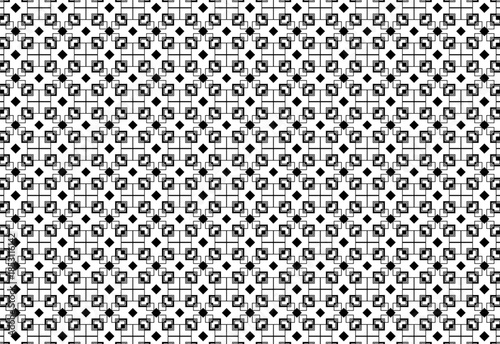 Tile design with a mixed geometric square pattern with classic black and white colors, suitable for background, backdrop, wallpaper, room decoration, tablecloth, textile print
