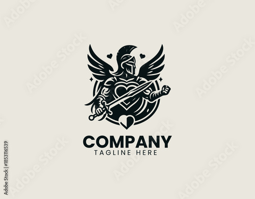 Warrior of love character symbolizes strength compassion and harmony in a meaningful black vector logo illustration