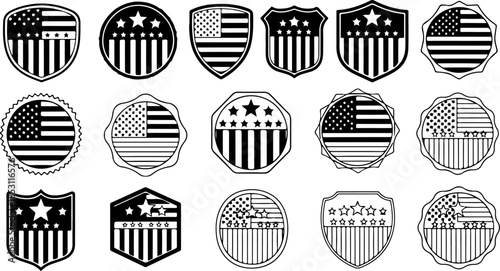 Patriotic Eagle and American Flag Silhouette Emblem Set