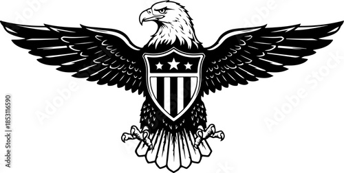 Patriotic Eagle and American Flag Silhouette Emblem Set