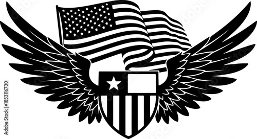 Patriotic Eagle and American Flag Silhouette Emblem Set