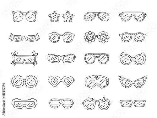 Glasses set in outline line art showcasing diverse imaginative eyewear forms crafted using stylish themes perfect for your illustration and creative designs projects