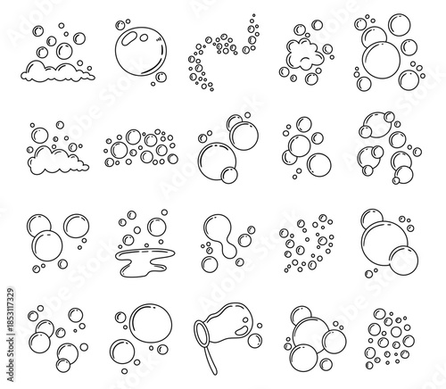 Soap bubble set in outline line art for showing for creating soft airy compositions featuring gentle floating forms inspired for your illustration and designs projects
