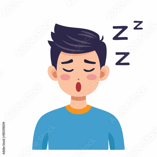 A cartoon man yawning with eyes closed and z's floating above his head
