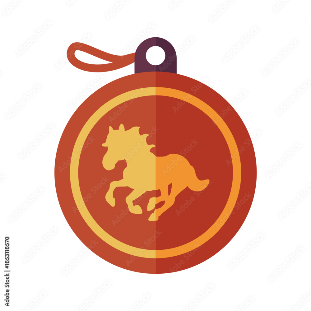 Obraz premium Hanging zodiac coin pendant with horse symbol.