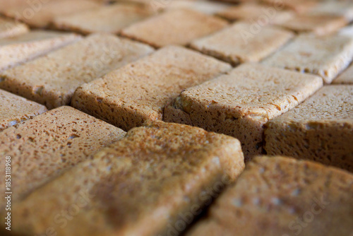 A close-up of fresh rye bread loaves.