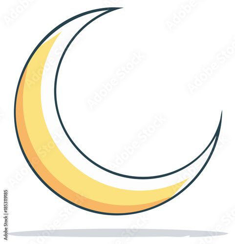 Crescent moon cartoon in yellow, half moon vector, moon illustration