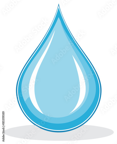 Clean blue water drop vector icon. Simple shiny liquid droplet or teardrop symbol for purity and nature.
