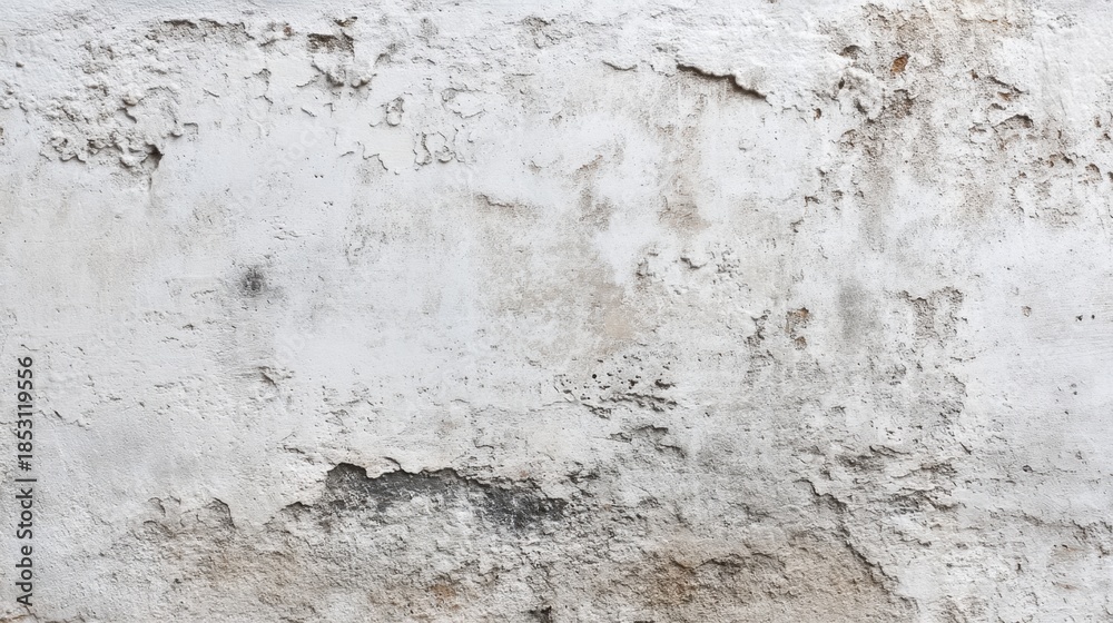 Obraz premium A concrete wall shows irregular textures and markings. It is located outdoors in a city area. The surface has signs of wear and unexplained discoloration. Natural light highlights the details.