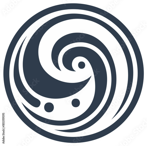 Abstract Blue Circular Pattern with Spirals and Orbs, Vortex Design
