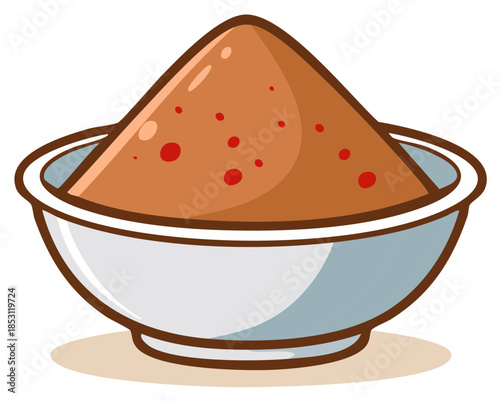 Cartoon illustration of a bowl with a mound of spicy red chili powder