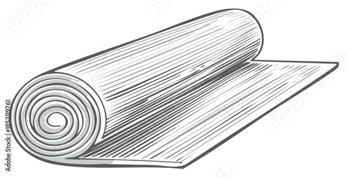 Hand Drawn Partially Unrolled Mat for Fitness and Workout Activities