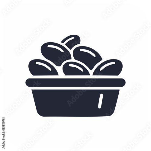 Bowl of dark beans or lentils icon illustration