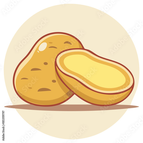 Fresh whole and sliced potatoes vector illustration of a healthy raw vegetable food for cooking and nutrition