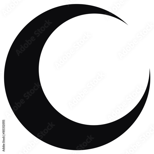 Solid black crescent moon shape isolated on a white background simple graphic icon
