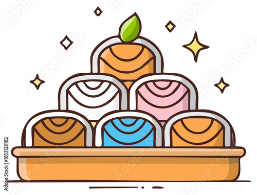 Colorful Japanese Sushi Rolls and Maki Arranged Artistically in a Bento Box