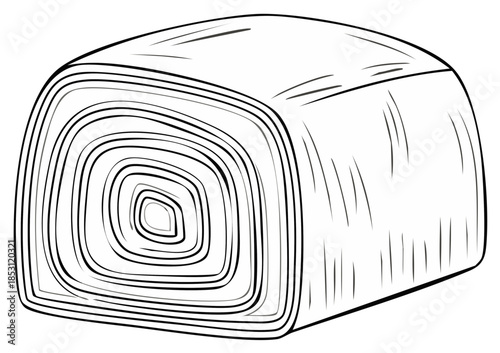 Vector line art illustration of a rolled material bale showing distinct spiral layers
