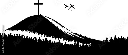 Crucifixion of Jesus Christ with Disciples Silhouette