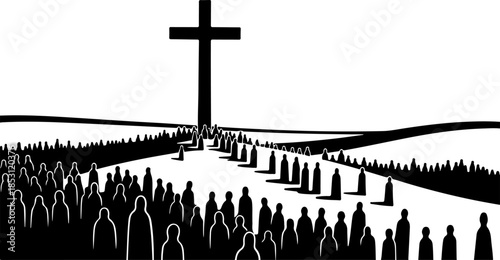 Crucifixion of Jesus Christ with Disciples Silhouette