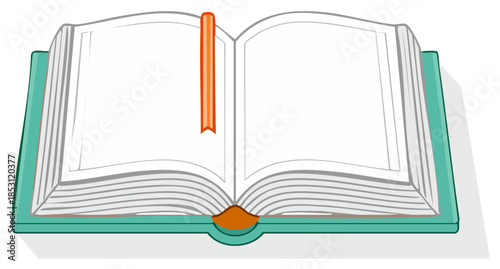 Opened book with a bookmark in an illustration style.