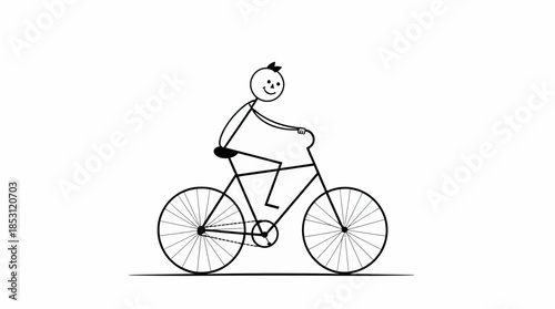 Riding bicycle: A simple yet joyful illustration of a stick figure enjoying a bike ride, depicting the freedom and fun of cycling